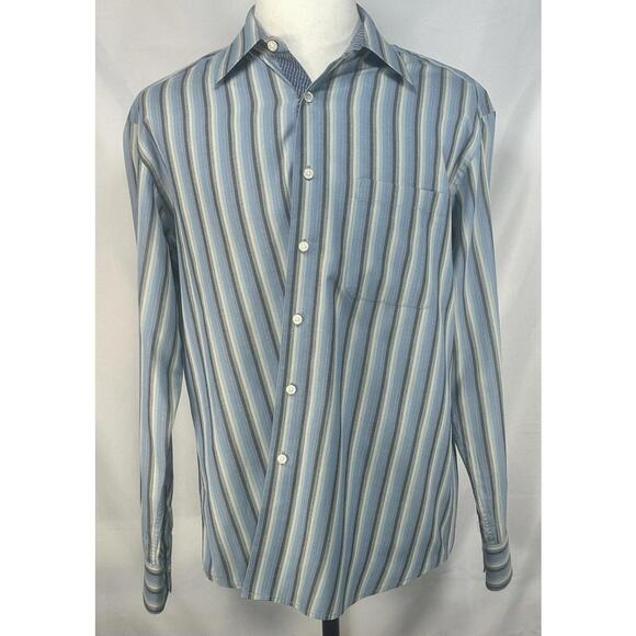 Other - R&G 100% Cotton Striped Button Up Shirt Blue Mens L
